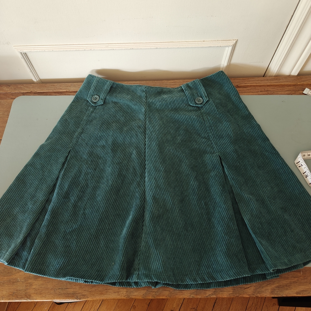 ModCloth Teal Blue Green Corduroy mini skirt w. pleats- Sz 6 - skater, academia